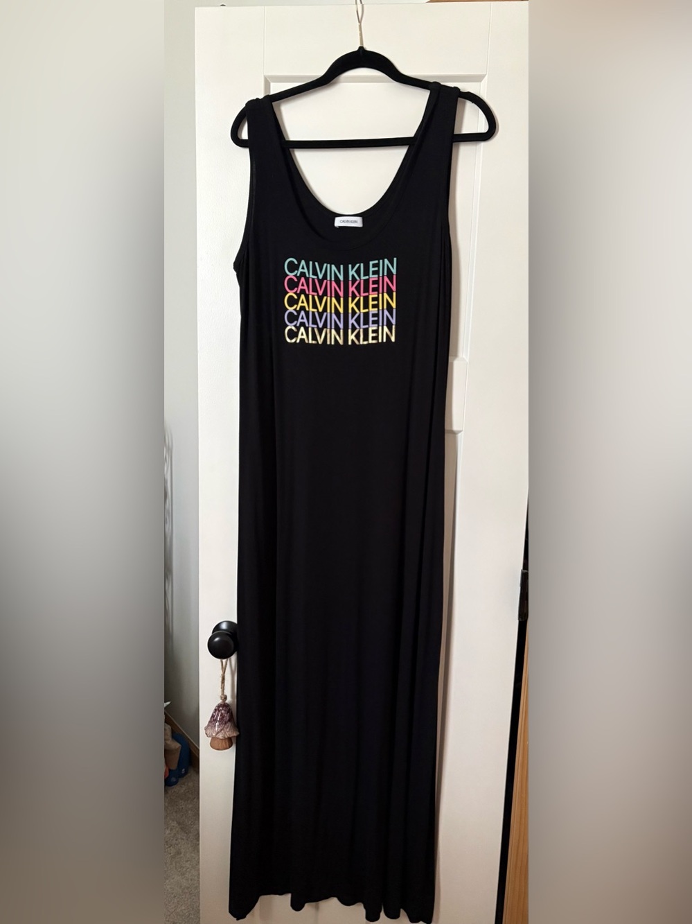 Women’s Calvin Klein Black Dress with Stacked Pastel Logo Size Medium